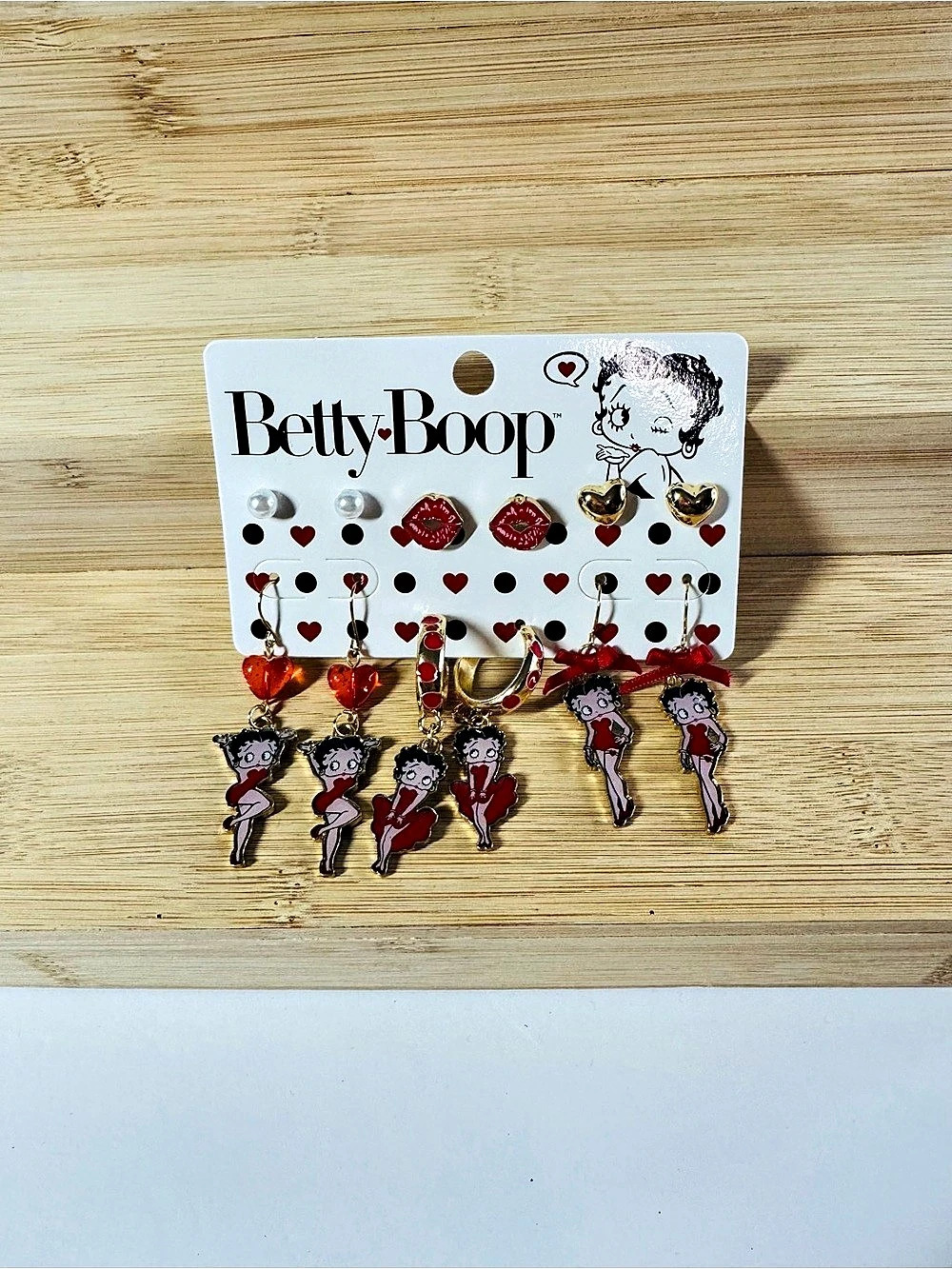 Betty Boop 5-Pair Earring Set Gold & Red